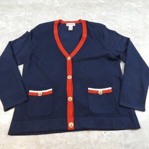 Nautical Cardigan  Drapers & Damons Blue Red Trim Thick Knit VTG